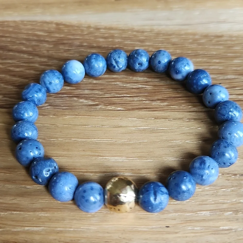 Blue Coral Beaded Stretch Bracelet | Handmade